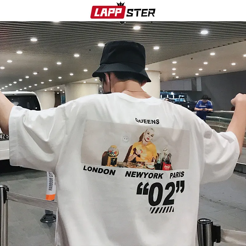 LAPPSTER мужские футболки с забавным принтом, уличная одежда, лето, мужская повседневная футболка в стиле Харадзюку, Мужская футболка высокого качества в Корейском стиле для скейтборда