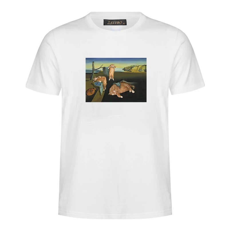 Оранжевый кот в известных симпатичных картинах, футболка, мужские топы с коротким рукавом, Мужская одежда, забавная футболка с рисунком Харадзюку S5MC79 - Цвет: S5MC79-26