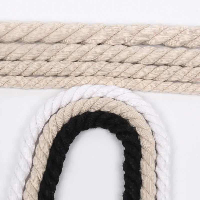 Novo 10 metros 6mm/8mm/10mm/12mm 3 ações trançado 100% algodão cordas diy artesanato decoração corda de algodão cabo de algodão para saco cordão cinto