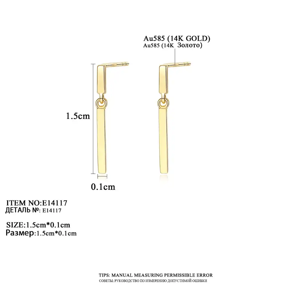 Czcity 100 14k Gold Bullion Drop Earrings For Women Simple 14k Gold Bullion Drop Earrings