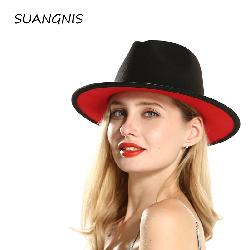 Женская шляпа из искусственной шерсти красная и черная в европейском