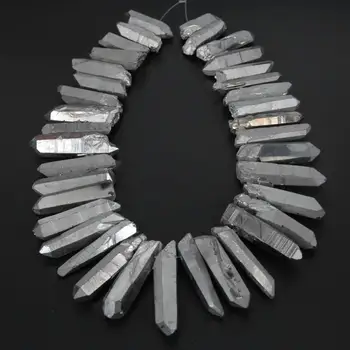 

Silvery Titanium Quartz Point,Rough Raw Quartz Crystal Points,Graduated Spike Stick Point Pendant Necklace Beads 10-14x35-55mm