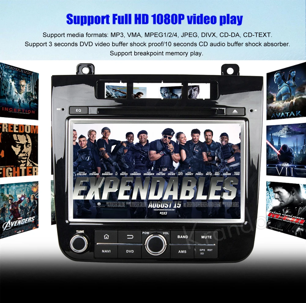 Excellent Krando 7" Android 8.0 car dvd multimedia player system for VW Toureg 2010-2014 audio radio gps navigation BT 5