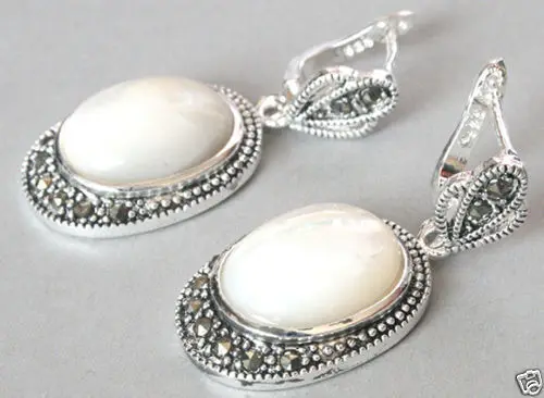 

Hot sell Noble- hot sell new - wb003 Silver Jewelry Natural White Sea Shell Marcasit Earrings