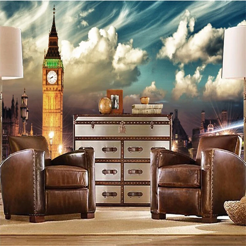 

beibehang mural wallpaper European landscape architecture Bar KTV lounge living room London Night 3d photo wallpaper for walls