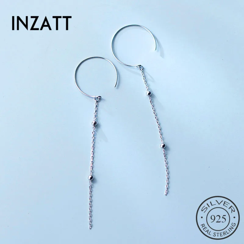 

INZATT Real 925 Sterling Silver Beads Long Chain Tassel Hoop Earrings Bohemia Style Fashion Jewelry Elegant Earring Female 2018