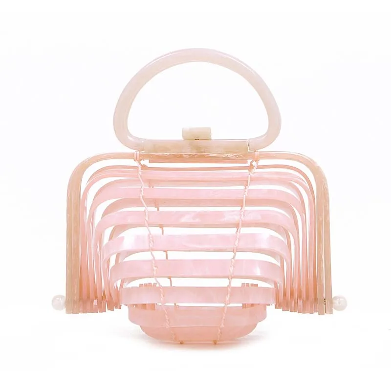 

Foldable Acrylic Beach Bag Holiday Beach Bamboo Hollow Out Handbag Transparent Summer Basket Tote Bag Plastic Bolso
