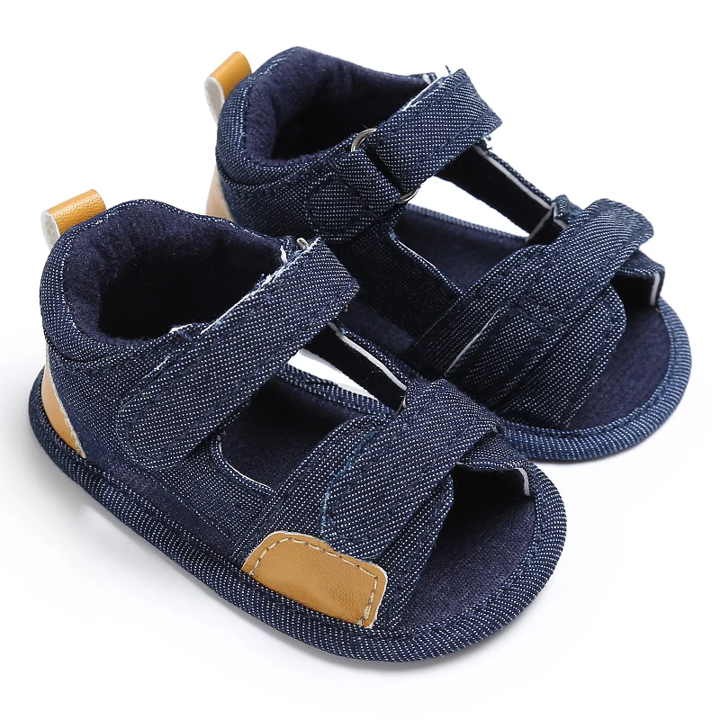 Новые летние сандалии; унисекс, для новорожденных мальчиков и девочек сандалии на мягкой подошве обувь для самых маленьких кроссовки с пуховной внутренной частью, на плоской подошве с каблуком в Тип синие сандалии