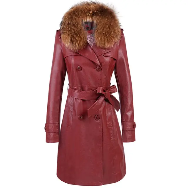 2018 Autumn winter new leather coat women leather clothing female Long ...