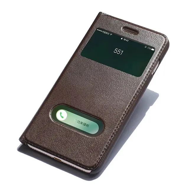 Luxury Genuine Leather Case with Caller ID Display Flip Cover For
