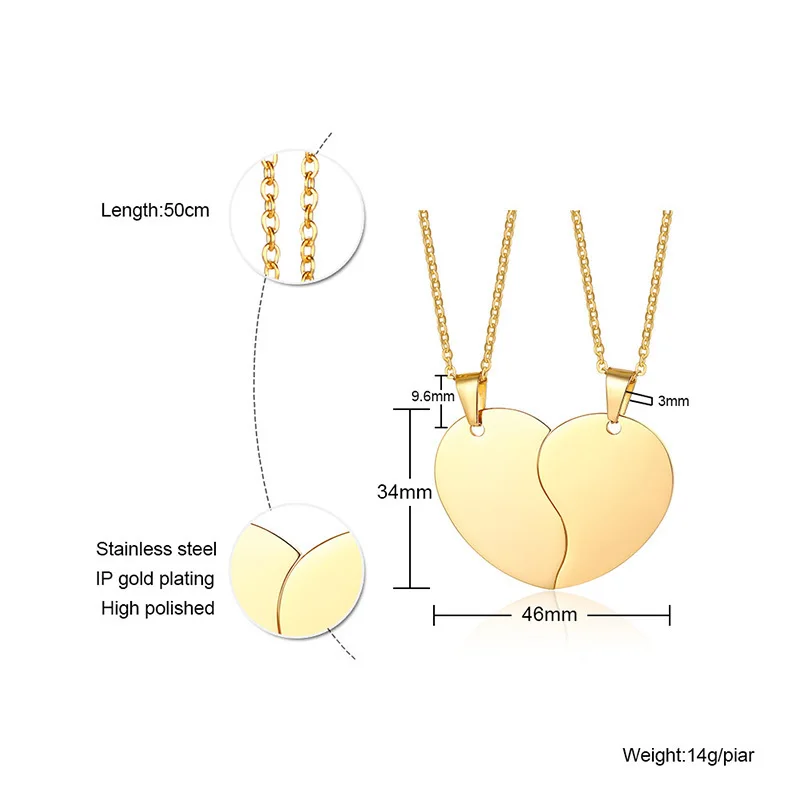 Пользовательские двойной кулон сердце головоломки набор из 2 частей ожерелье для пар женщин мужчин персонализированные таблички