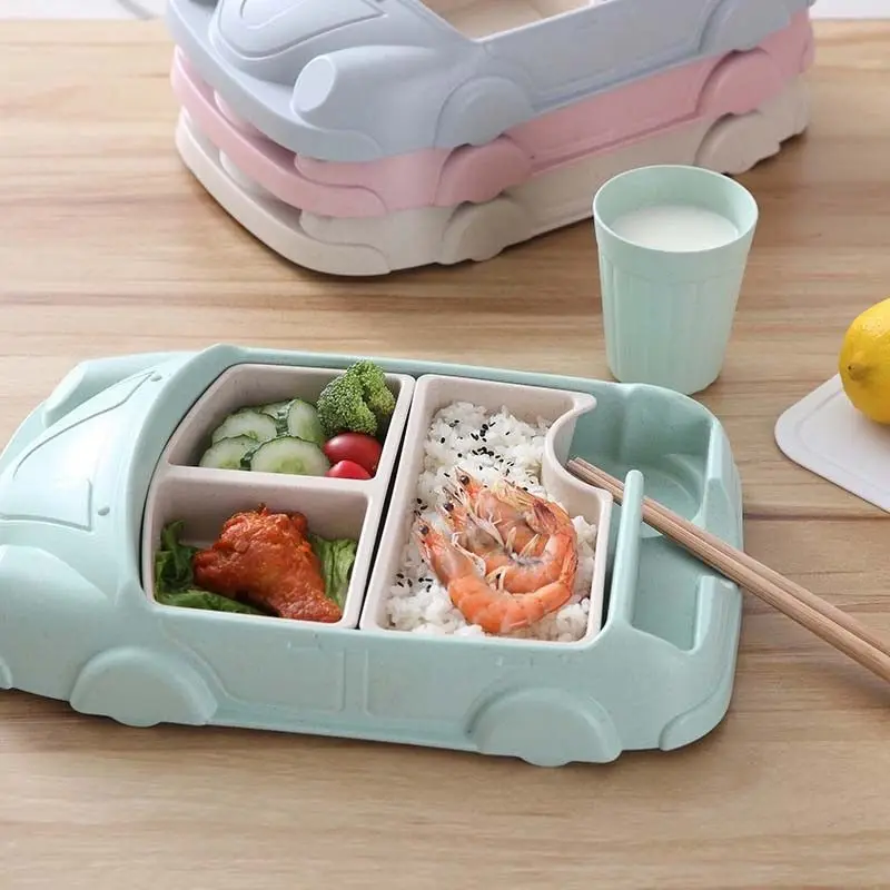 

Cartoon Car Dinnerware Set Child Tableware Plate Cup Bamboo Fiber Ecofriendly KIDS Creative Gift Baby Eating Tool