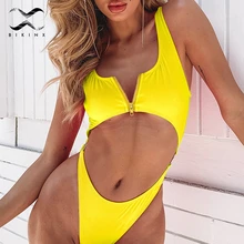 Бикини на молнии, сексуальное бикини,, монокини, с вырезом, пуш-ап, Цельный купальник для женщин, с высокой посадкой размера плюс, купальники для женщин