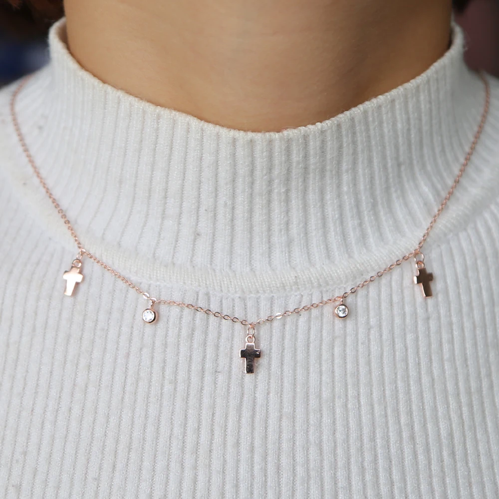 

new arrival guarantee 925 sterling silver choker necklace dainty with aaa cz round cross pendant charm necklace drop shipping