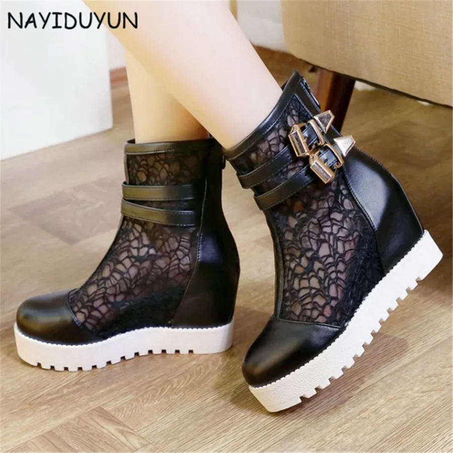 

NAYIDUYUN Fashion Womens Breathable High Top Hidden Wedge Platfort Pumps High Heels Summer Shoes Casual Punk Ankle Boots