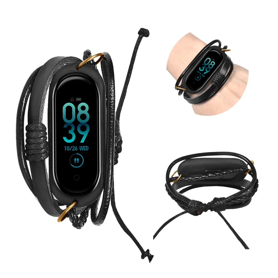 Кожаный плетеный браслет для Xiaomi Mi Band 4 сменный ремешок смарт-часов 3 | Электроника