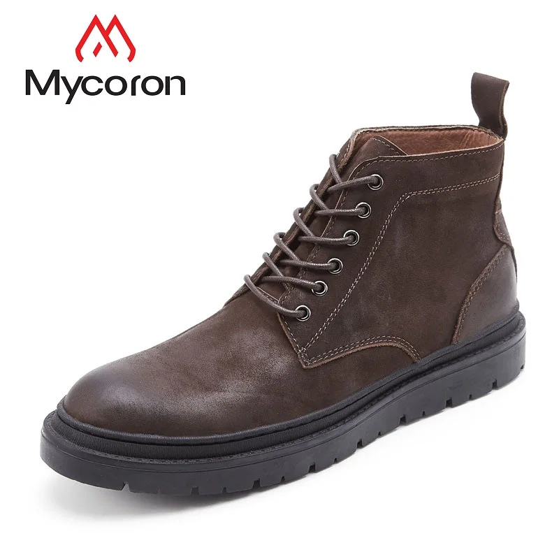 

MYCORON Leather Spring/Autumn Shoes Men Handmade Ankle Men Boots Luxury Fashion Winter Boots Men High Quality Leather Boots Man