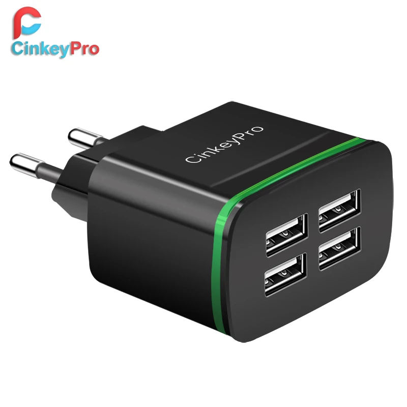 CinkeyPro العالمي 4-منافذ السفر الحائط USB شاحن آيفون 6 5 Samung مهايئ شاحن الهاتف المحمول مصباح ليد الاتحاد الأوروبي التوصيل 5 V 4A