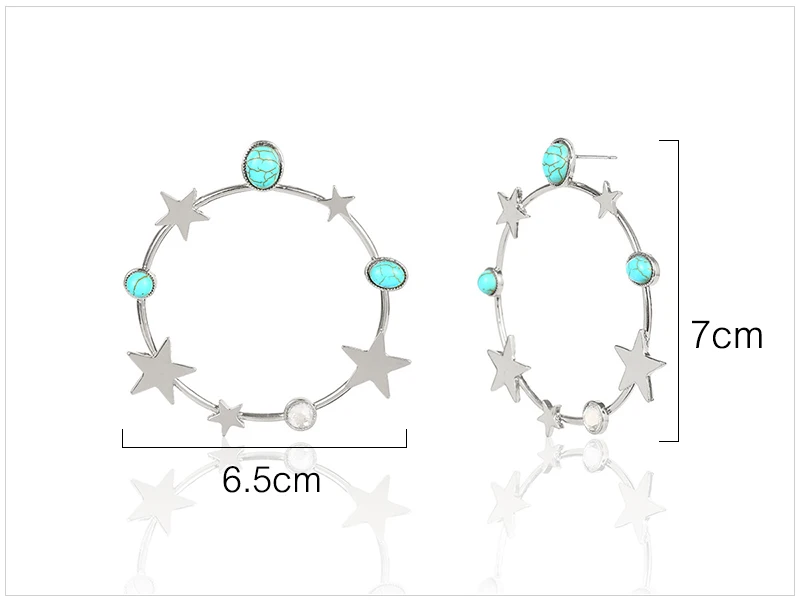 Серьги-кольца SRCOI в богемном стиле с круглым зеленым камнем и звездами, серьги-кольца золотого и серебряного цвета с большим кругом, серьги пентаграмма, модный подарок для женщин