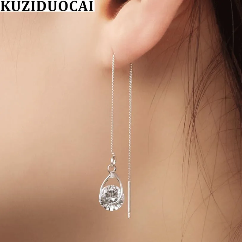 

Kuziduocai 2019 New Fashion Jewelry Chain Tassel Dangle Zircon Droplet Statement Drop Earrings For Women Pendientes Brincos 1595