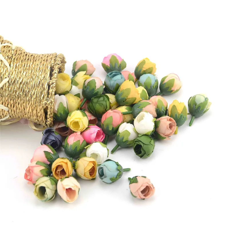

10pcs Cheap Mini Real Touch Silk Artificial Rose Flower Head Camellia Buds Wedding Home Decoration Wreaths Craft Fake Flowers