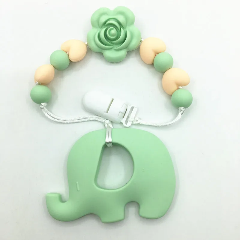mint green Силиконовый прорезывающий сосок зажим с слоном-детский подарок для душа | Силиконовая пустышка Клип-детский подвесной Прорезыватель для зубов зажимы - Цвет: mint green