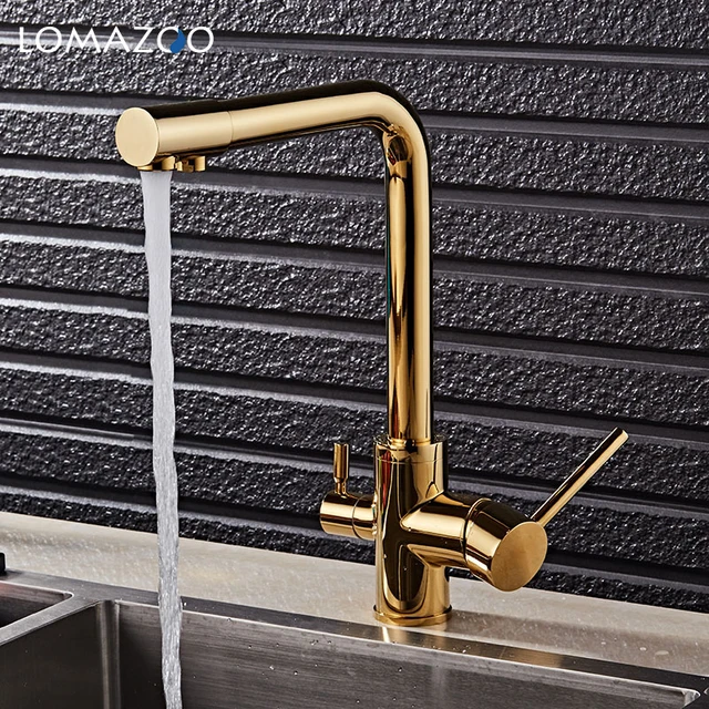 Cheap LOMAZOO Double Tap Kitchen Faucet Bathroom Sink Faucet Rotatable Waterfall Faucet Single Handle Brass Rotate mixer