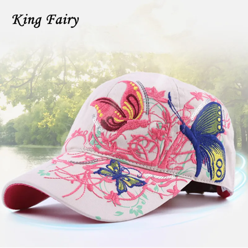 [KING FAIRY]100Cotton embroidery rose butterfly Baseball Cap men
