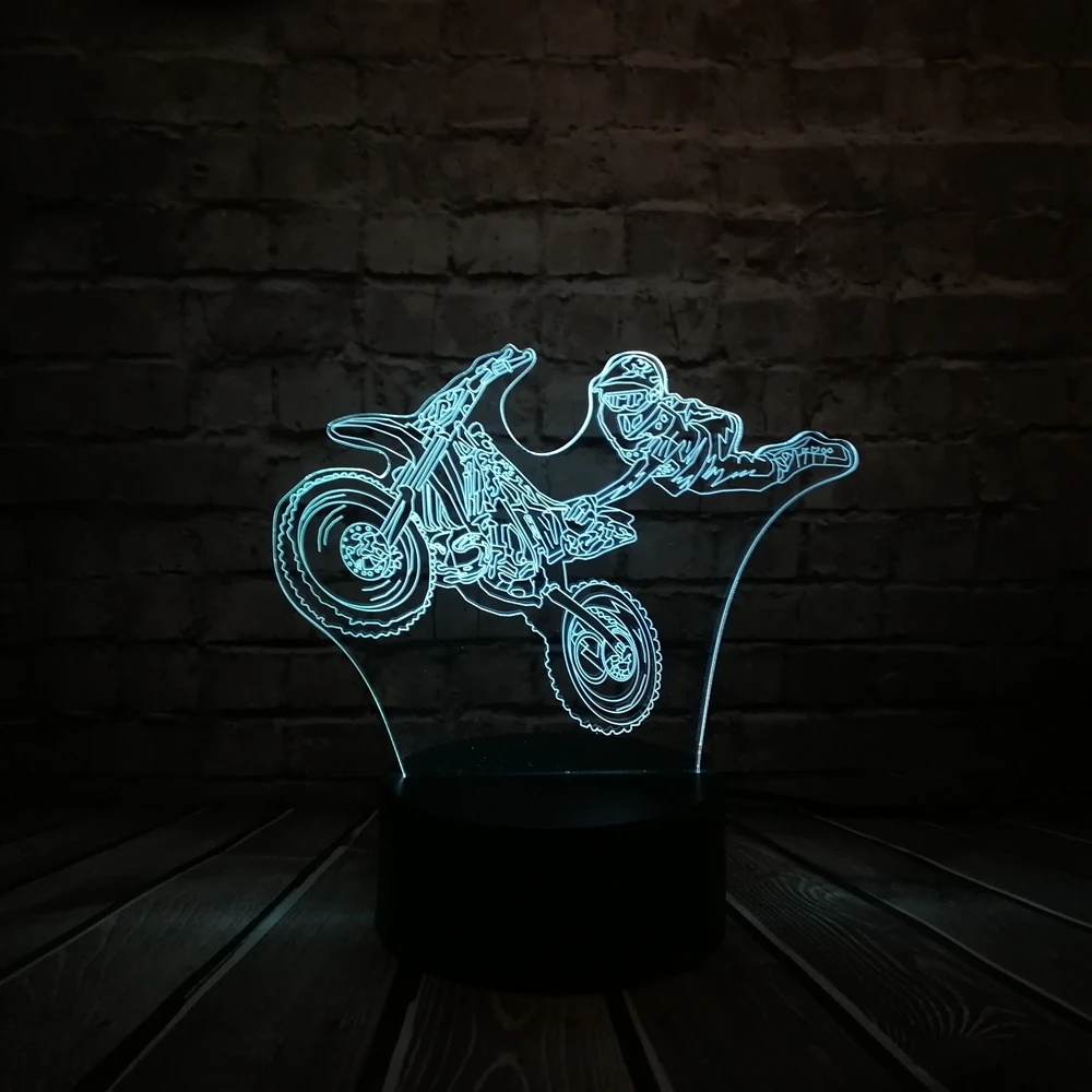 Акрил 3D галопом мотоциклетные блеск светодиодный 7 цветов изменить Батарея Мощность Декор сна настольный ночник детский день мальчик