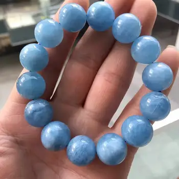 

fafa88 AAAA 15mm Clear Genuine Natural Blue Round Clear Bead Bracelet