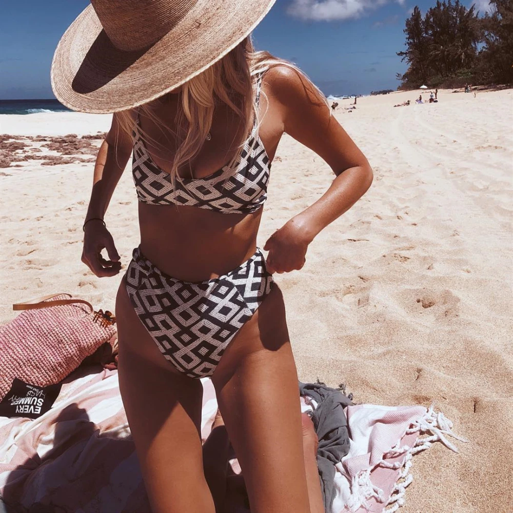 

Bikini Sexy Women Sling Plaid Print Bikini Set Push-Up Brazilian Swimwear Beachwear Swimsuit Swimwear Female Brazilian Bikini