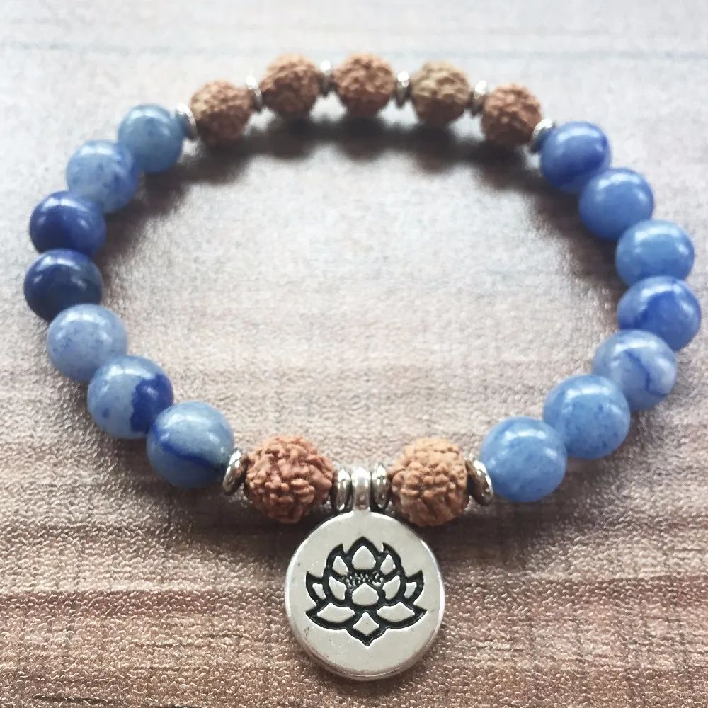 Charm Bracelet Blue Aventurine Bracelets Bodhi Bracelets Lotus Pendant
