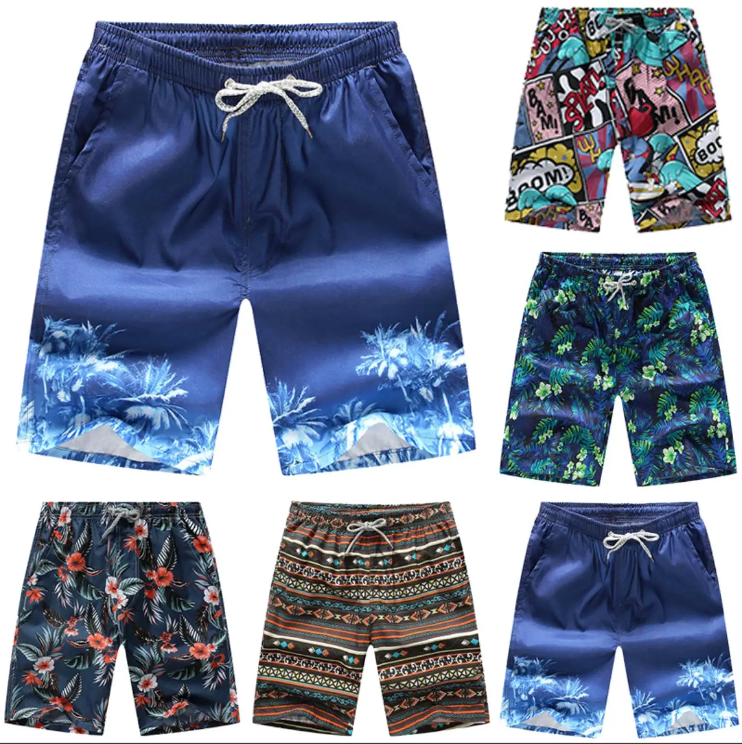 

Beach Shorts men Swimming Surfing Shorts Bottoms Anti-UV Quick Dry Shorts Printing Summer Draw String Elastic Waist Shorts