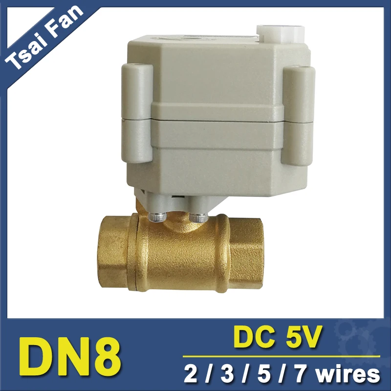 

TF8-B2-B 2 Way Brass 1/4'' (DN8) Motorized Actuated Valve With Manual Override DC5V 2/3/5/7 Wires Metal Gear On/Off 5 Sec