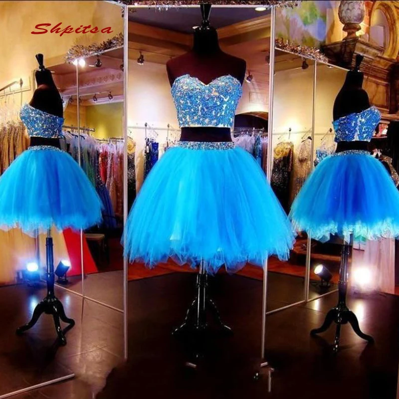 

Short Lace Cocktail Dresses Party Two 2 Piece Crystals Graduation Women Prom Plus Size Coctail Mini Semi Formal Dresses
