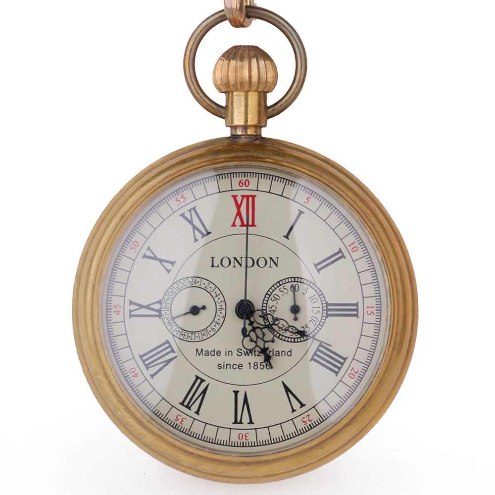Античный Лондон 1856's 5 рук Малый с циферблатом механический карманные часы Римский номер открытым уход за кожей лица Fob наручные часы в подарок