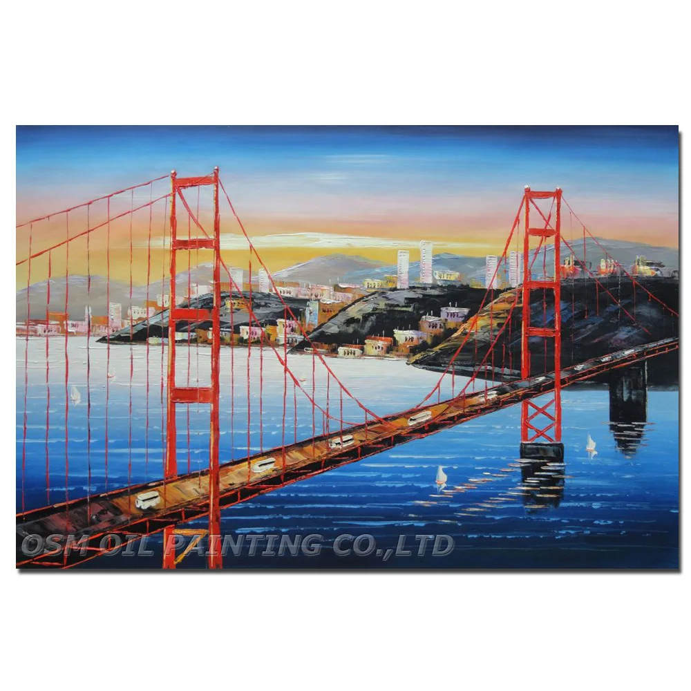 

Superb Artist Hand-painted High Quality Kinds of Impression San Francisco Special Landscape Golden Gate Bridge Oil Painting