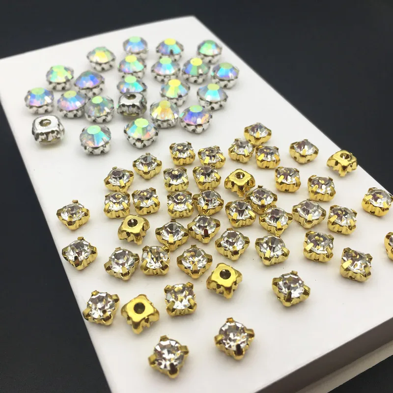 

3/4/4.7/6mm Point Back Glass Chatons Crystal AB Clear Crystal Stone Sew on Gold/Silver claw Rhinestones use for DIY accessories