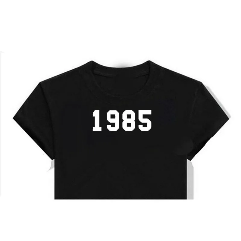 Harajuku Kawaii женская футболка Топ 1985 черный белый серый забавная Футболка женская Винтажная с круглым вырезом короткий рукав Femme Прямая поставка
