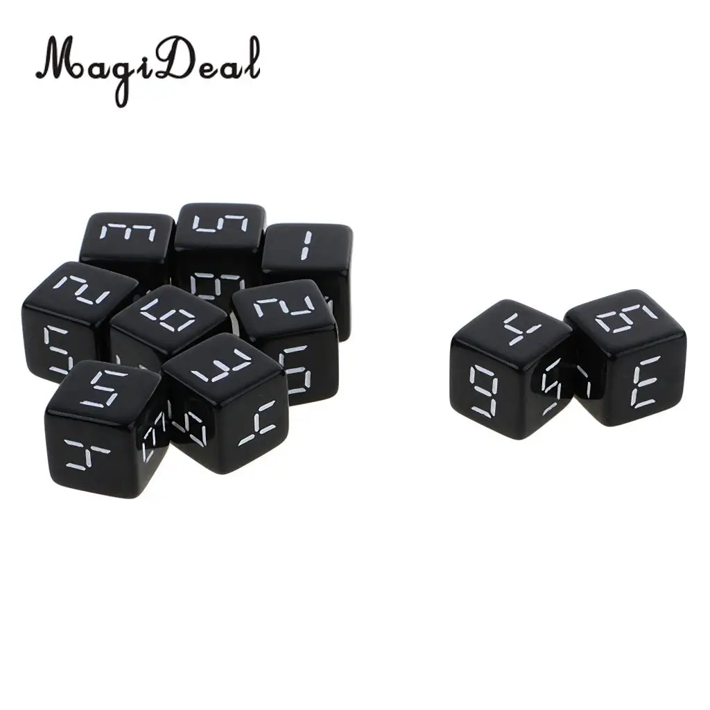 MagiDeal, комплект из 10 D6 игральных костей, шестисторонний черный с белыми цифрами для забавных, вечерние, Клубные, пабы, доски для ролевых игр, игры, 16 мм, аксессуары