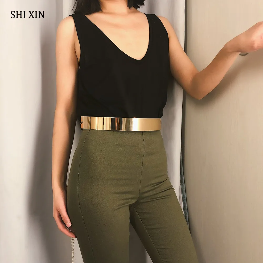 

SHIXIN Elegant Charms Gold Soft Metal Waistband Belt Women Fashion Modern Wide High Waist Band Chain Dresses Accessories Jewelry