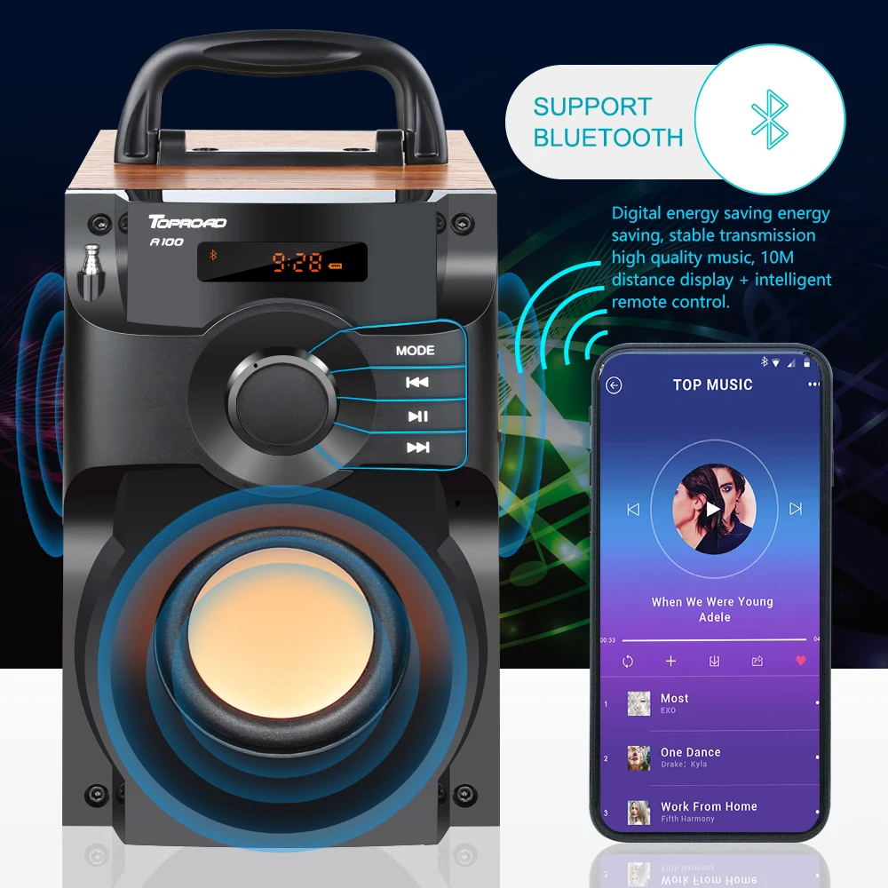 Портативная Bluetooth Колонка TOPROAD беспроводная стереоколонка с сабвуфером басовая