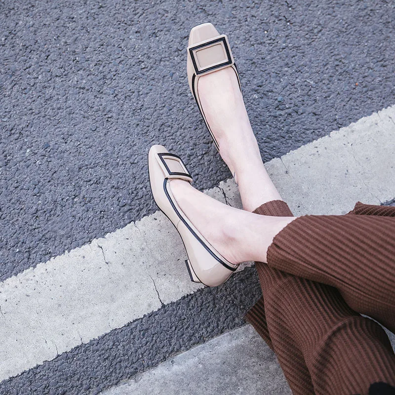 Moda caqui Otoño Coreana Simple Nueva Retro De Casuales Zapatos Versión 2018 Charol Negro Planos qEwUnx