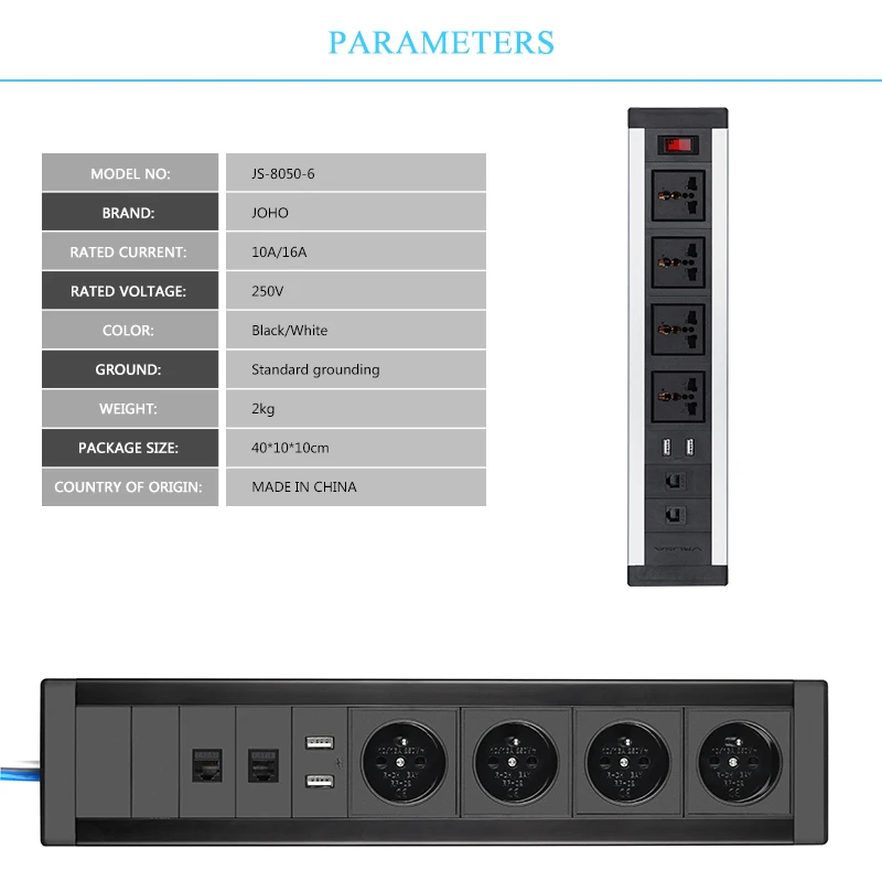JOHO настольные розетки Dual USB 4 розетки 2 RJ45 Зарядное устройство переключатель 10A/16A для универсального Портативный настольных компьютеров кабель для передачи данных