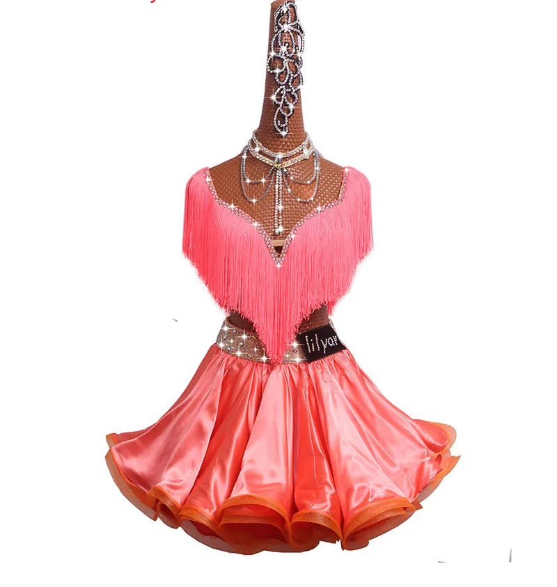 

New Latin Dance Suit Sexy Tassel Diamond Tops+Fish-bone Skirt 2Pcs Set Suit For Women Girls Stage Competition/Practice Clothing