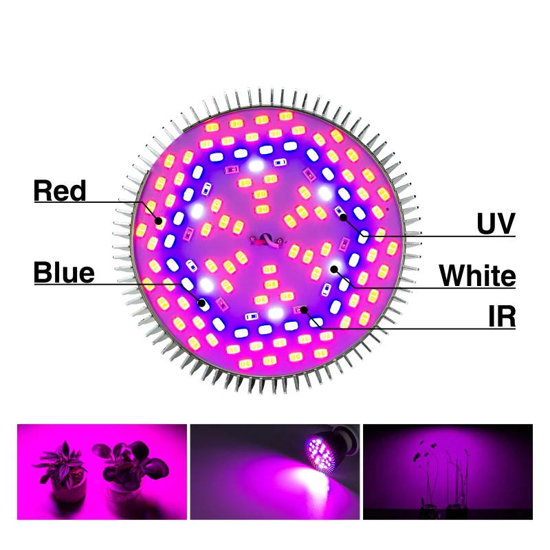 E27 Светодиодный светильник для выращивания 80 Вт 50 Вт 30 Вт 10 Вт 5 Вт AC85-265V полный спектр 380-780nm для выращивания растений в помещении
