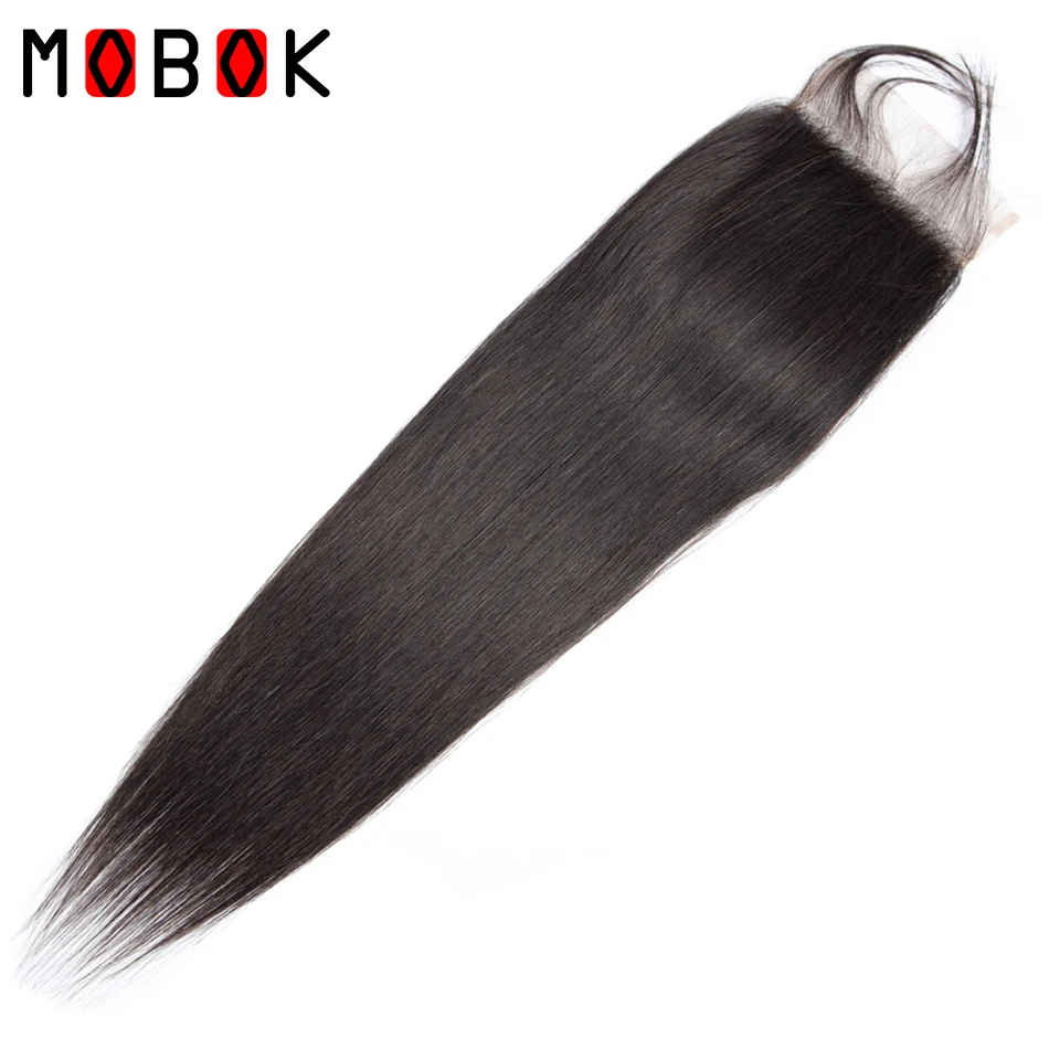 Mobot волосы Remy Прямые Закрытие 4*4 средний/свободный/три части Кружева бирманские
