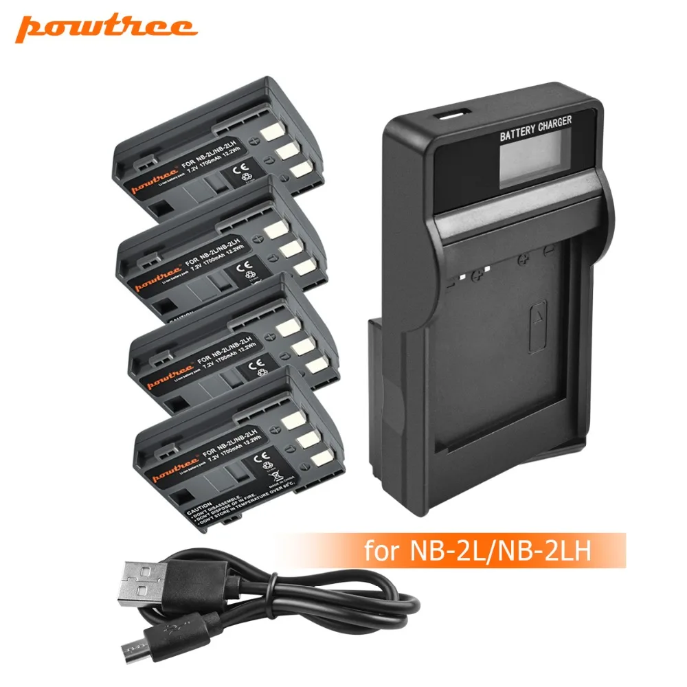 

4pcs NB-2L NB 2L NB2L NB 2LH NB-2LH Camera Li-ion Battery + LCD USB Charger for Canon DC310 DC320 DC330 DC410 DC420 HV20 HG1 L20