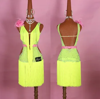 

Rhinestone Lady Latin Dance Dresses Sexy Backless Diamond Tassel Dress For Women Girls Stage Competition/performance Clothing