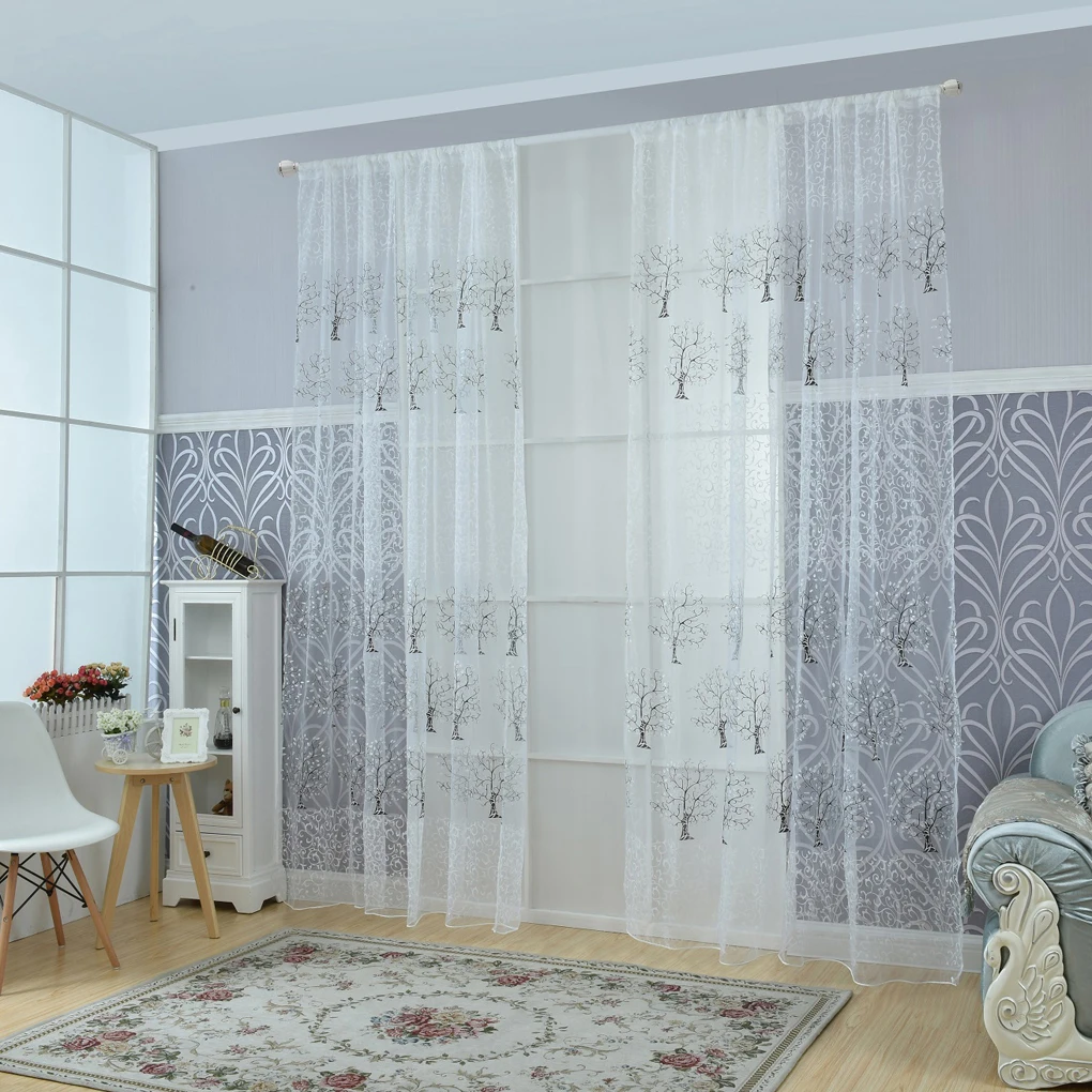 Small Fresh Style Pachira Offset Curtain Printing Window Tulle Door